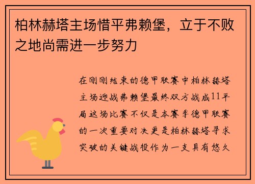 柏林赫塔主场惜平弗赖堡，立于不败之地尚需进一步努力